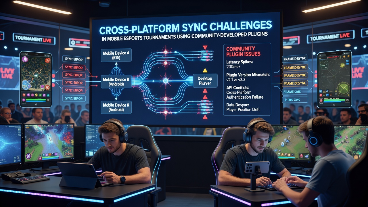 Mobile esports players competing in a tournament with visible plugin interfaces on their devices
