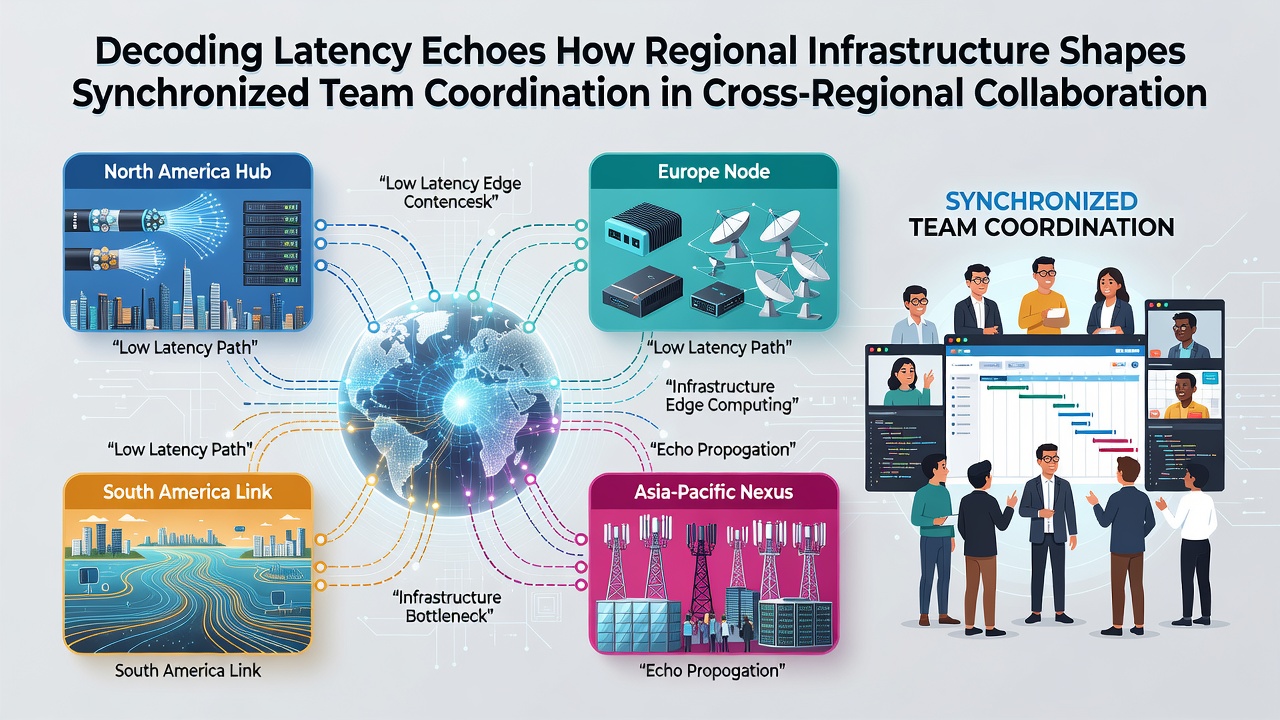 Technicians monitoring network latency dashboards during a cross-continental esports match with overlaid synchronization metrics
