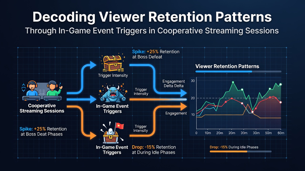 Analytics dashboard displaying viewer retention spikes during cooperative game events in live streams