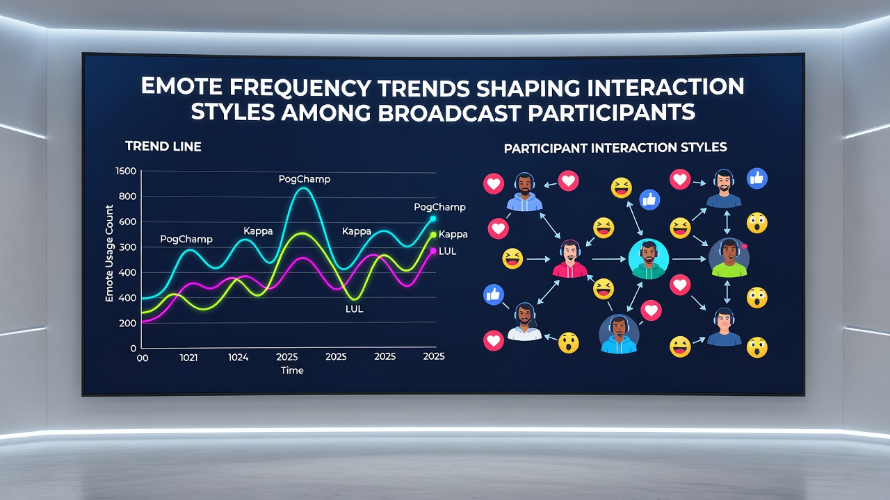 Analytics dashboard displaying emote frequency metrics and interaction timelines from recent live broadcasts