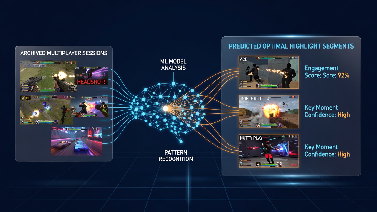 Neural network visualization highlighting predicted optimal segments within a multiplayer session timeline