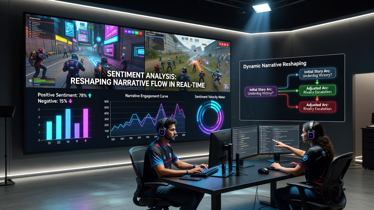 Streamer reviewing live sentiment graphs overlaid on a multiplayer game screen