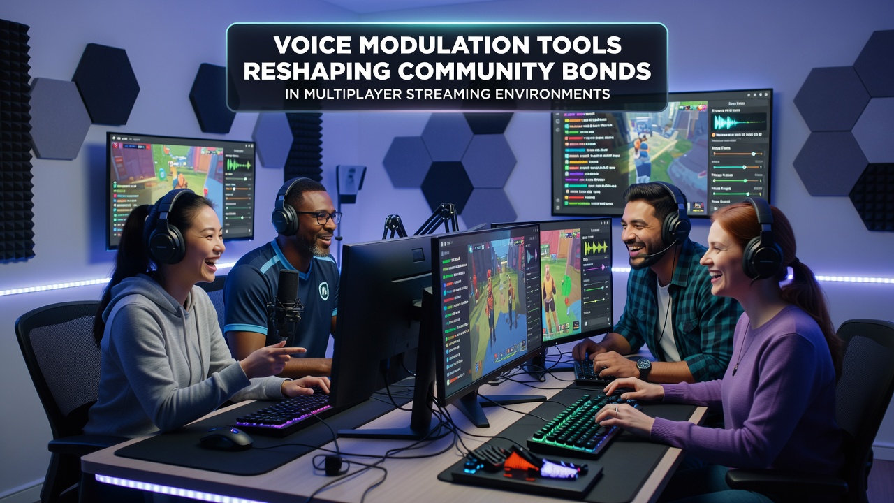 Close-up of a streaming dashboard showing voice modulation settings alongside live chat and viewer count metrics